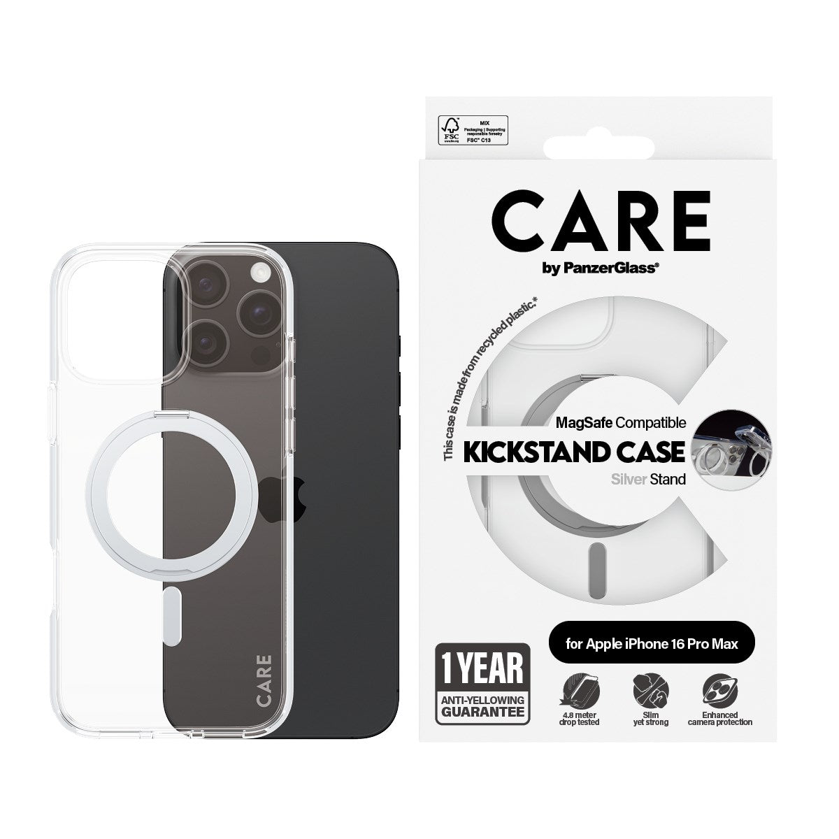 care-by-panzerglass-case-transparent-mit-silber-kickstand-und-magsafe-iphone-16- image 2