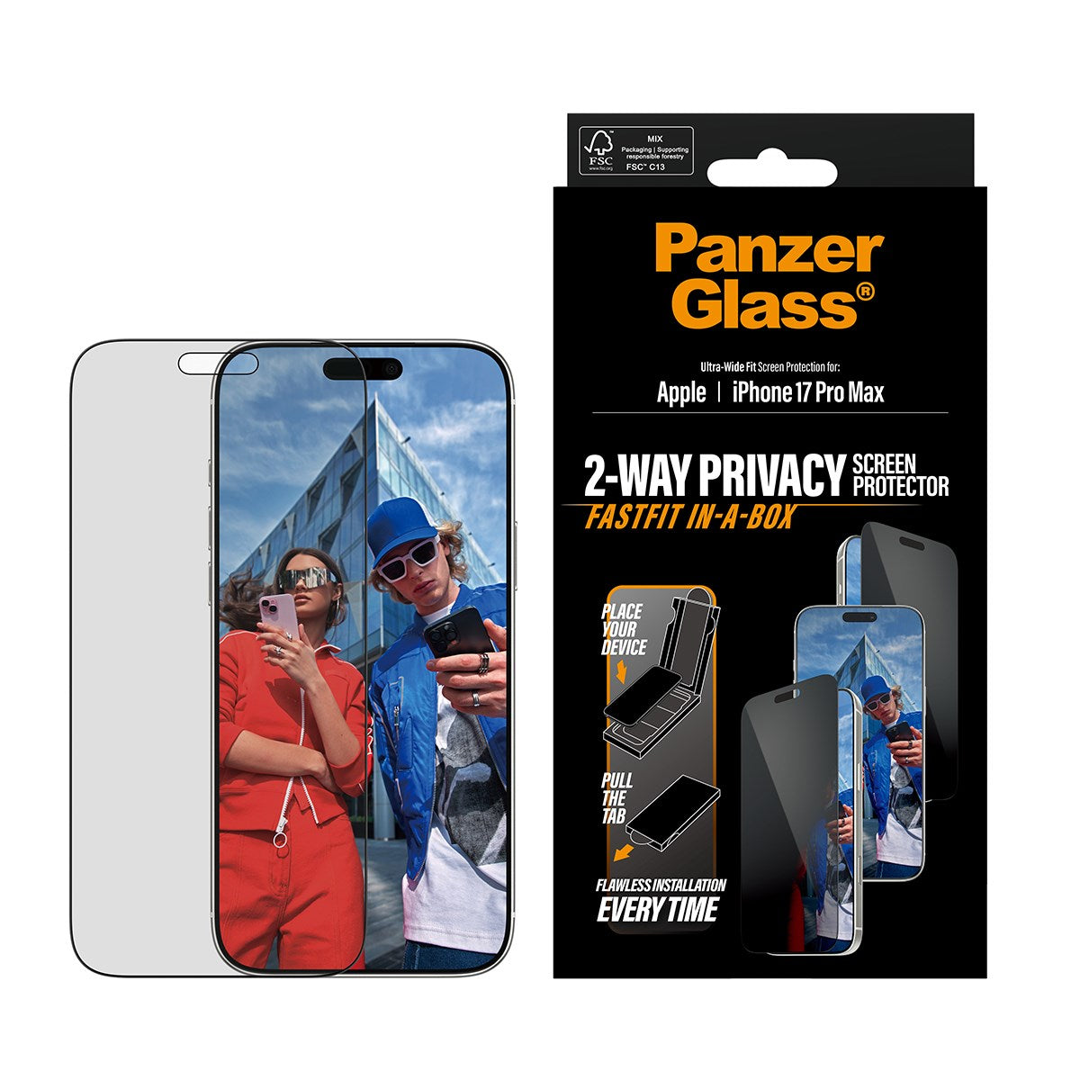 panzerglass-2-wege-privacy-displayschutz-iphone-17-pro-max-ultra-wide-fit-mit-fa image 2