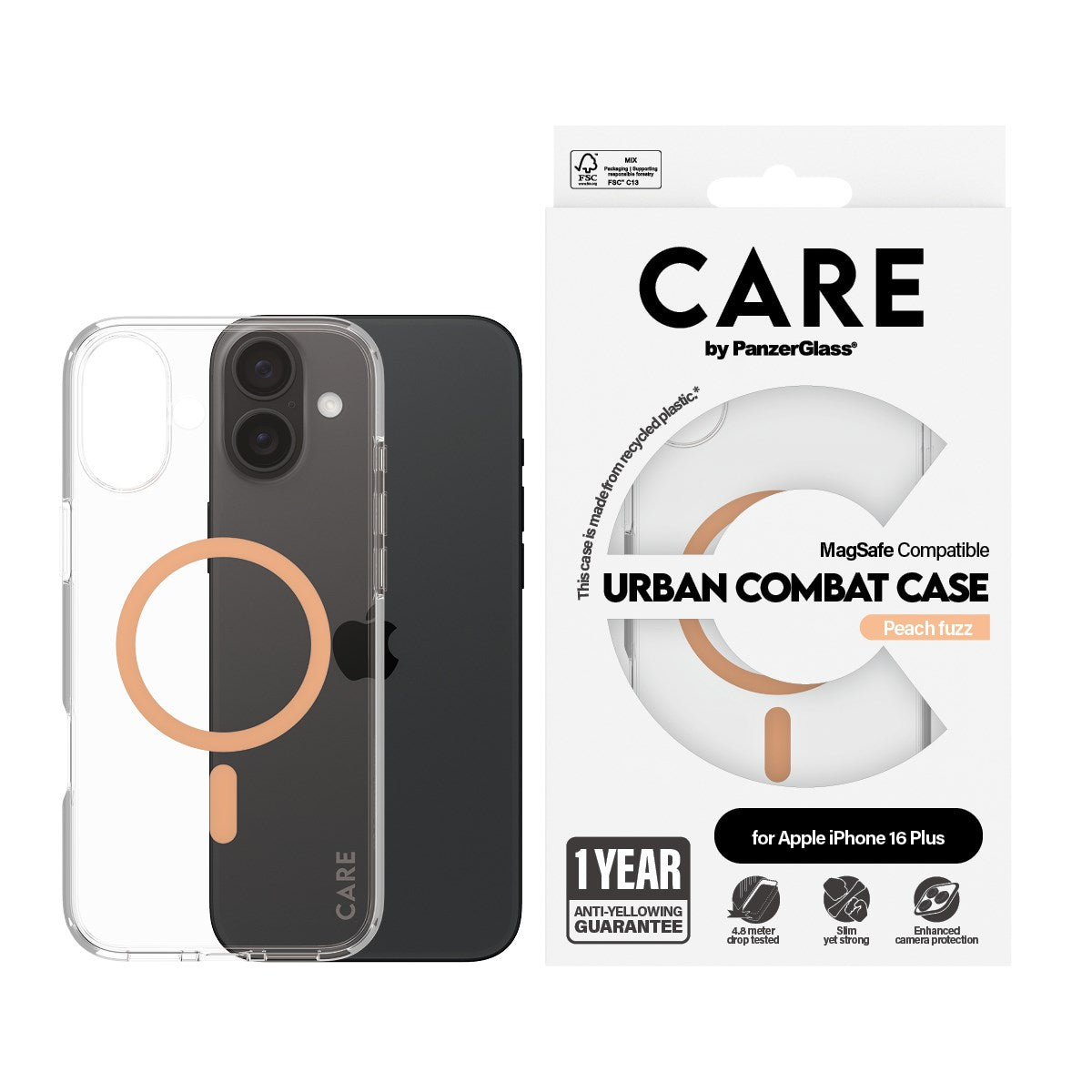 care-by-panzerglass-urban-combat-case-iphone-16-plus-transparent-peachy-magsafe image 2