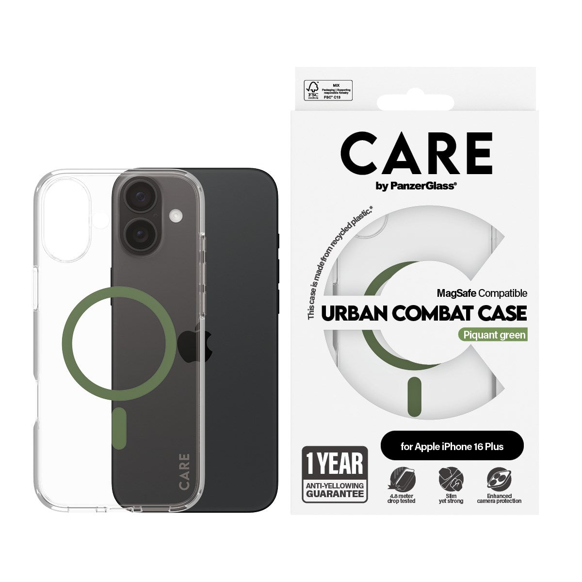 care-by-panzerglass-urban-combat-case-transparent-gr-n-magsafe-iphone-16-plus image 2