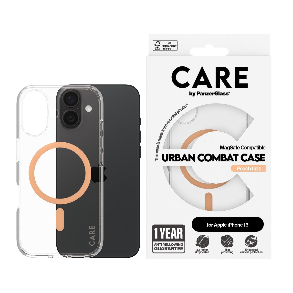 care-by-panzerglass-urban-combat-case-transparent-peach-magsafe-iphone-16 image 2