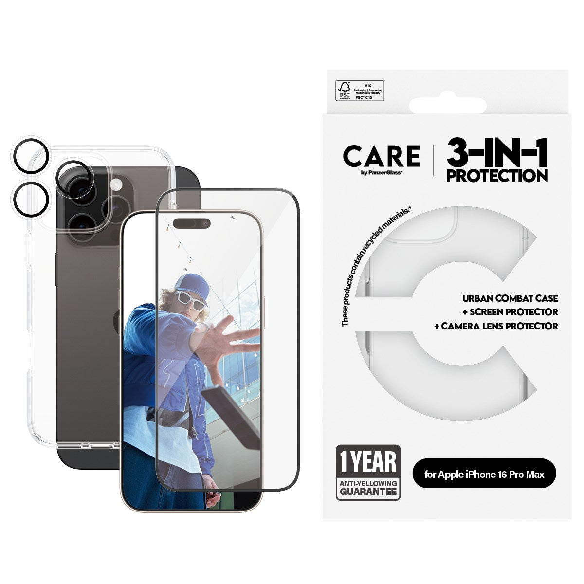 care-by-panzerglass-3-in-1-set-iphone-16-pro-max-mit-display-kameraschutz-und-h- image 2