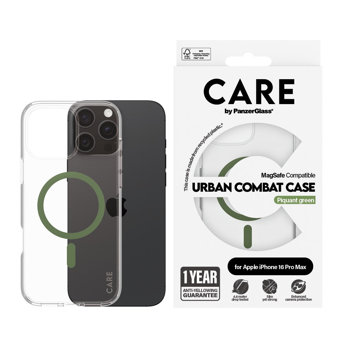 care-by-panzerglass-urban-combat-case-transparent-gr-n-magsafe-iphone-16-pro-max image 2