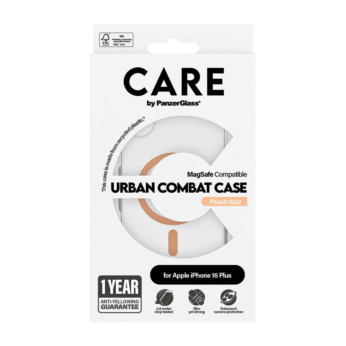 care-by-panzerglass-urban-combat-case-iphone-16-plus-transparent-peachy-magsafe image 3