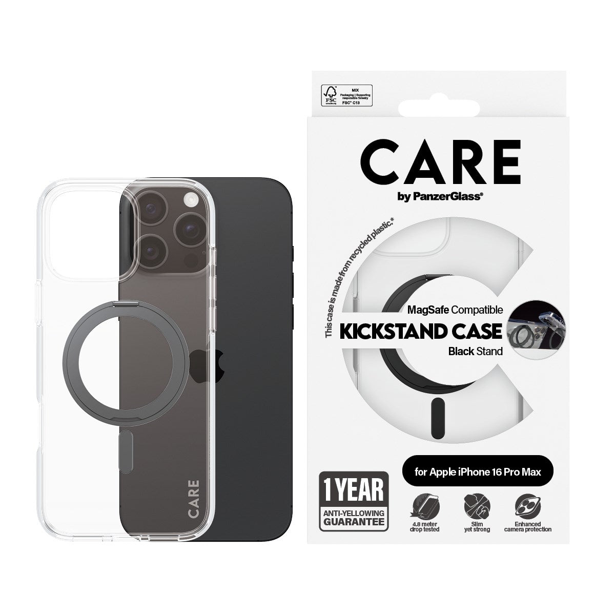 care-by-panzerglass-case-transparent-schwarz-mit-kickstand-magsafe-f-r-iphone-16 image 2