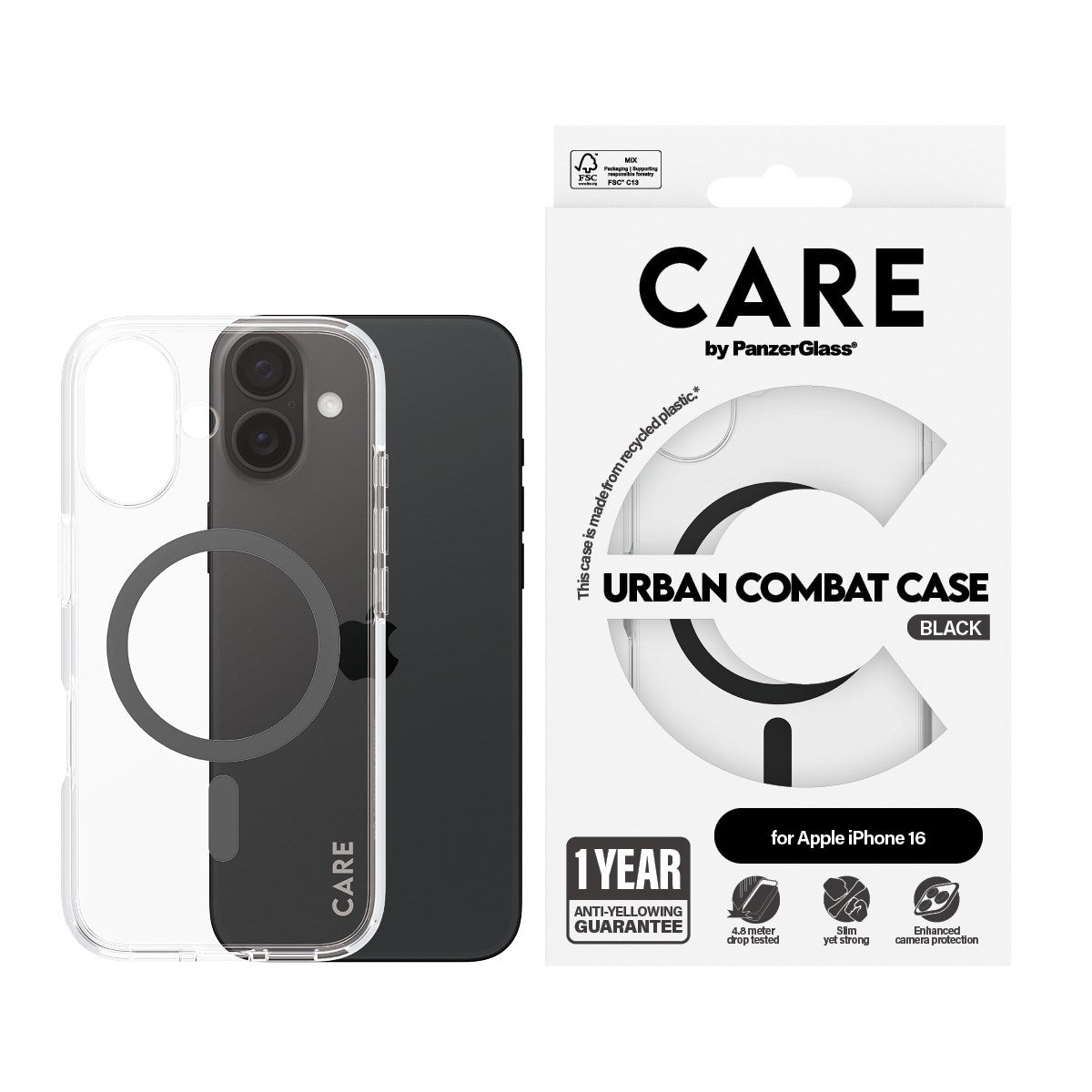 care-by-panzerglass-urban-combat-case-transparent-schwarz-magsafe-iphone-16 image 2