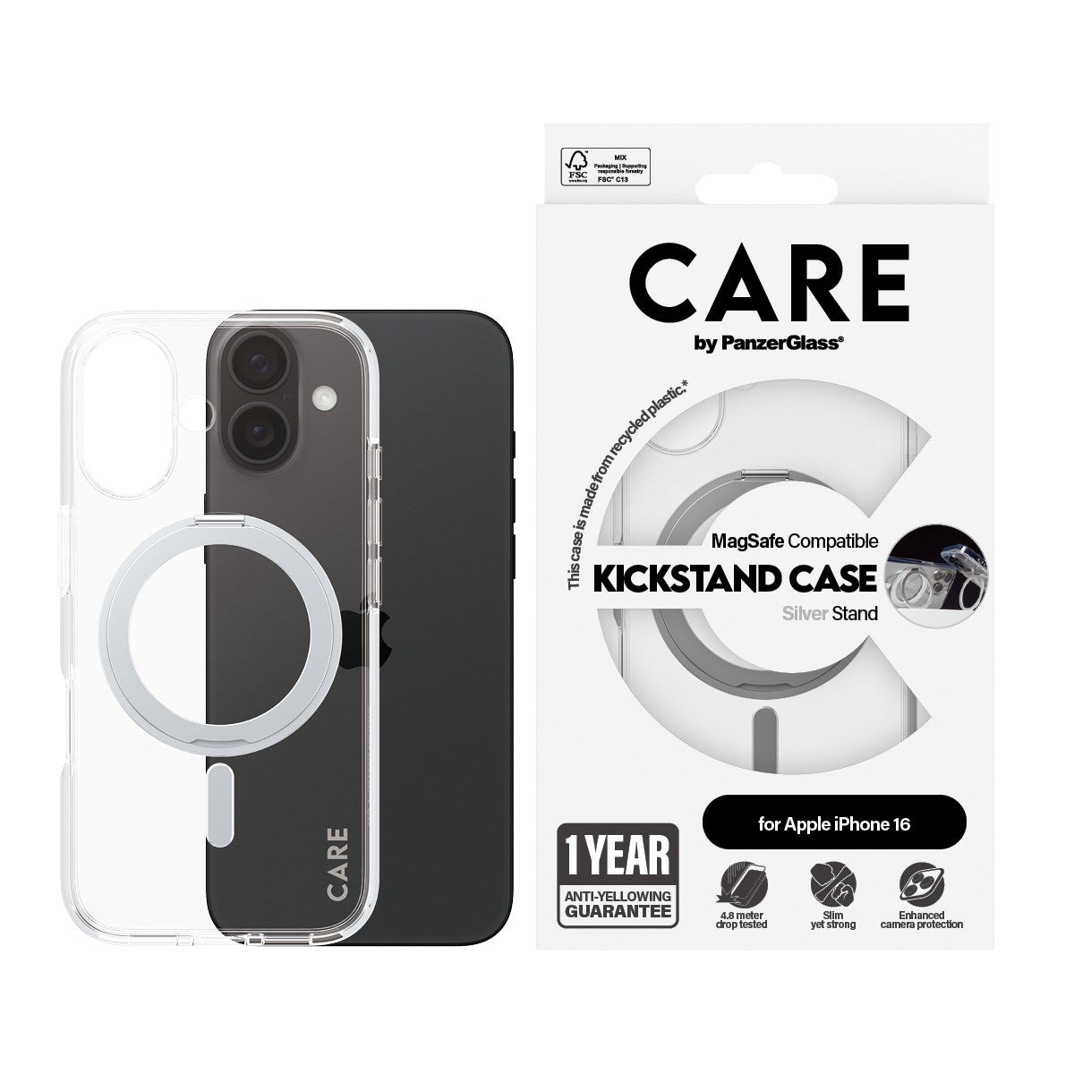 care-by-panzerglass-case-transparent-mit-silber-kickstand-magsafe-f-r-iphone-16 image 2