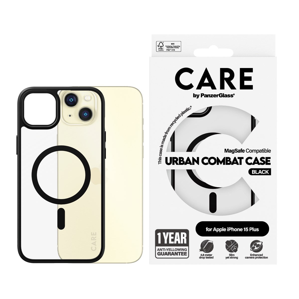 care-by-panzerglass-urban-combat-case-transparent-mit-schwarz-magsafe-iphone-15--3 image 2