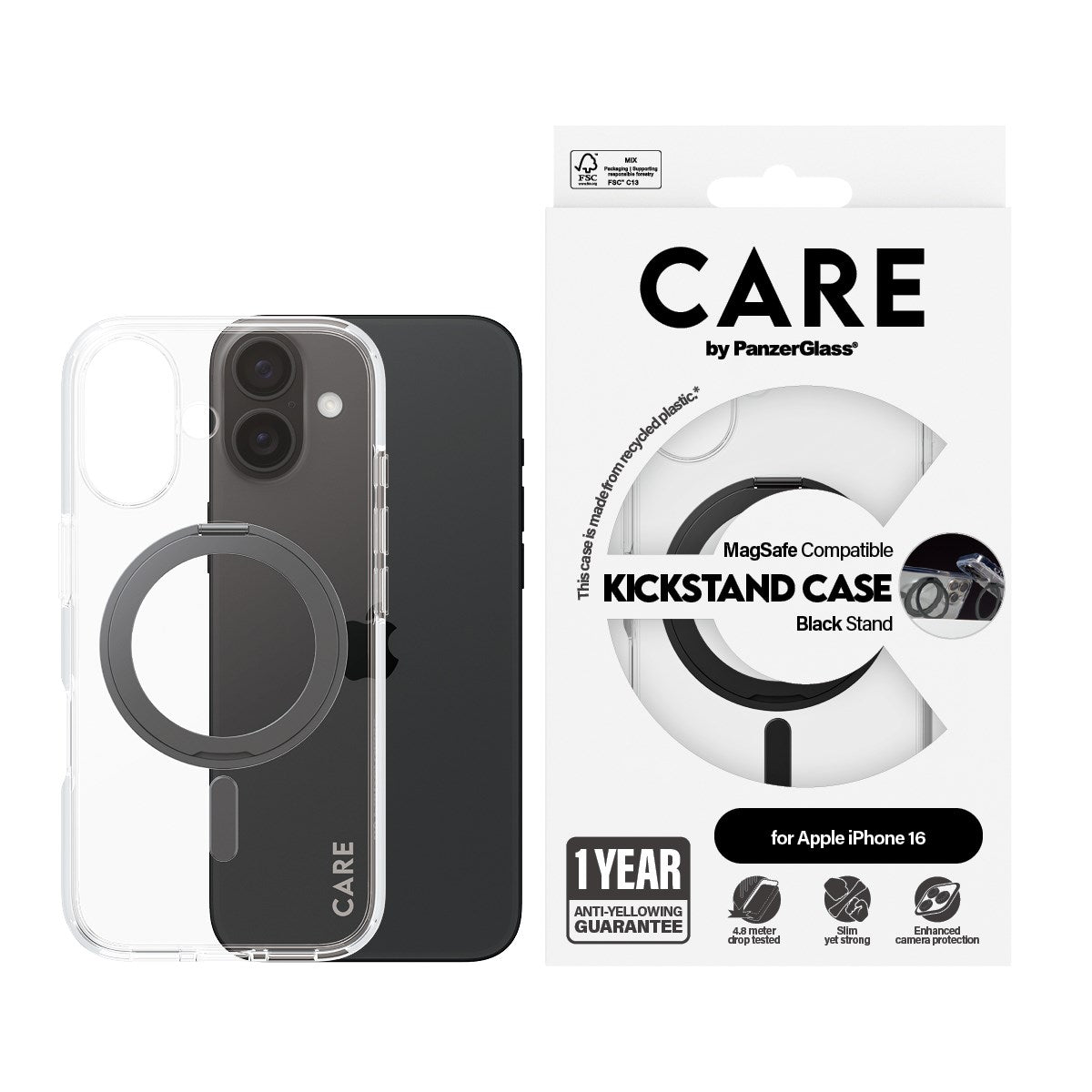care-by-panzerglass-case-transparent-mit-schwarz-kickstand-magsafe-iphone-16 image 2