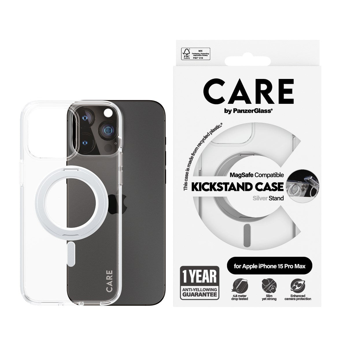 care-by-panzerglass-case-transparent-mit-silber-kickstand-und-magsafe-f-r-iphone image 2