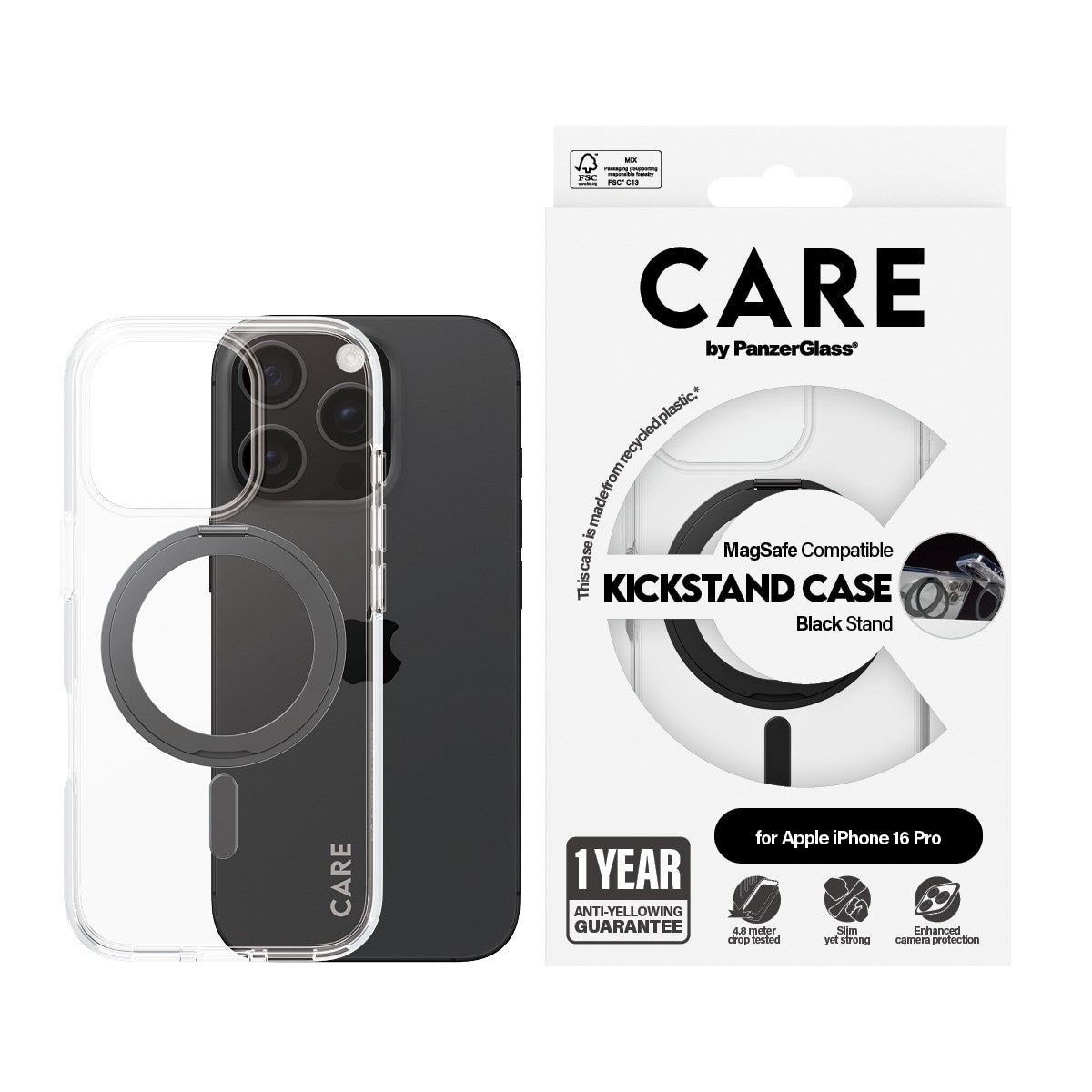 care-by-panzerglass-case-transparent-mit-schwarz-kickstand-und-magsafe-iphone-16 image 2