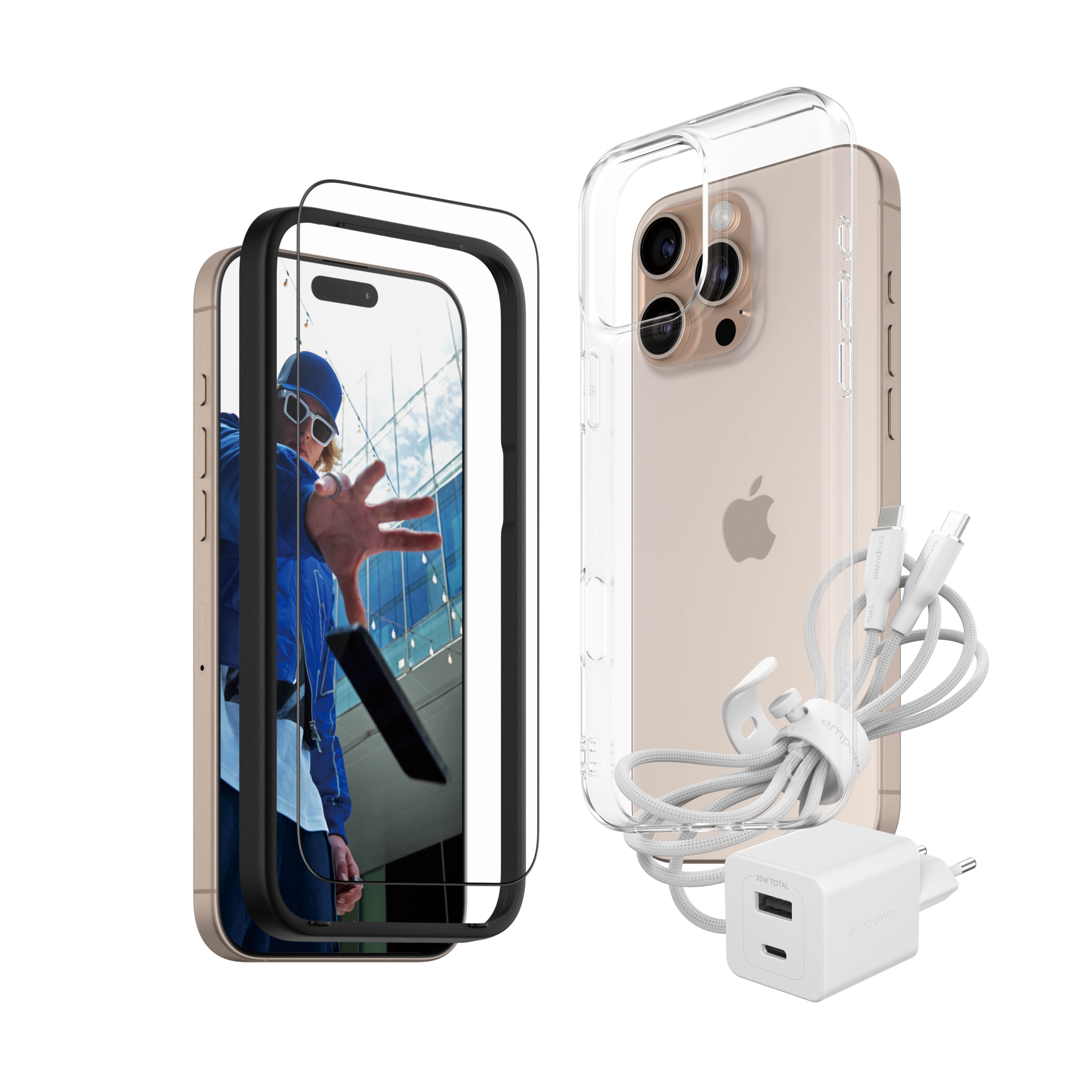 panzerglass-essential-bundle-iphone-16-pro-max-mit-h-lle-glas-und-35w-charger image 1
