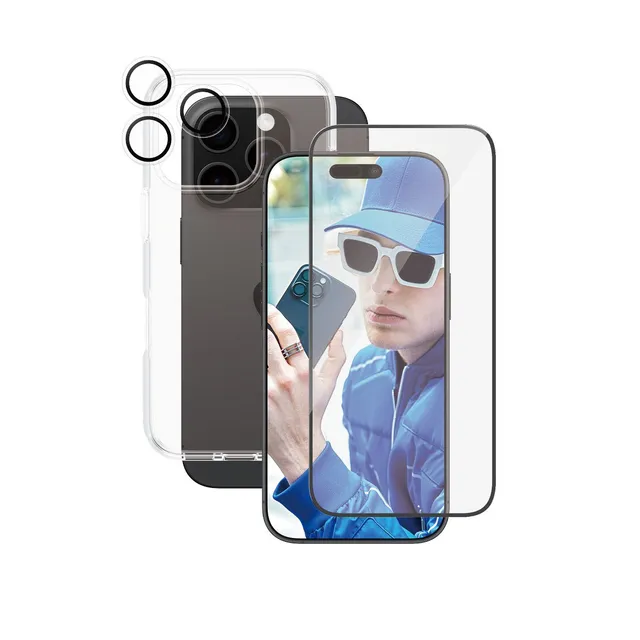 CARE by PanzerGlass 3-in-1 Flagship Set für Apple iPhone 16 Pro – Display + Hoops + Hülle
